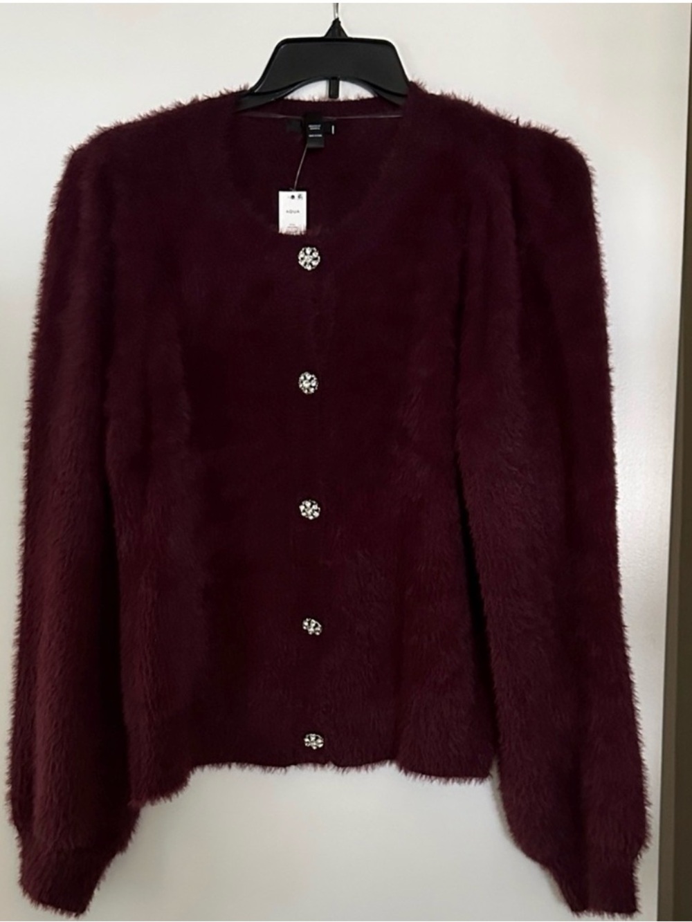 AQUA |Faux Fur Burgundy Button Cardigan